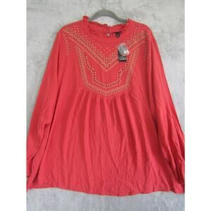 Torrid Coral‎ Embroidered Boho Blouse Women's Size 4 NWT Peasant Top Ruffle Neck